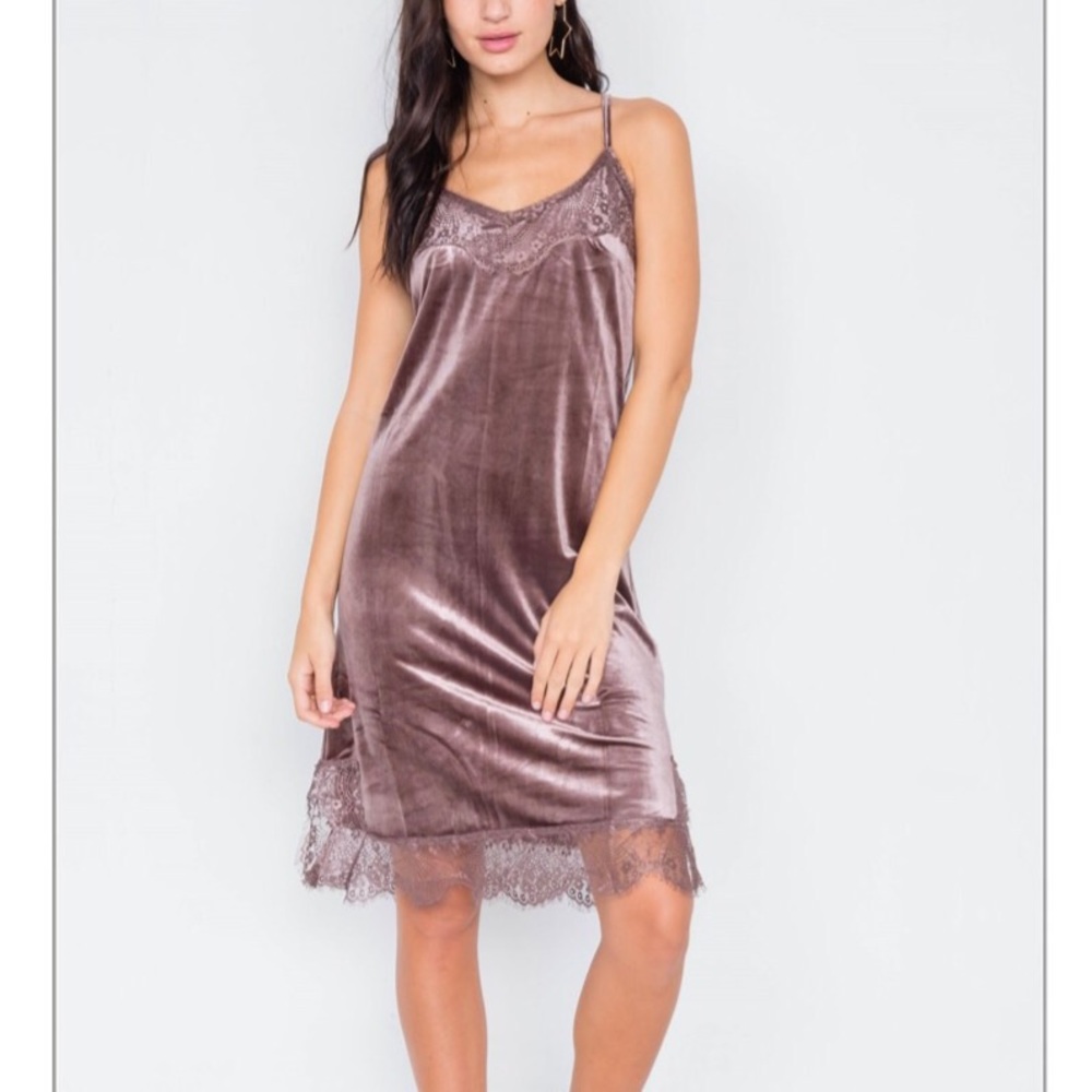 Velvet Slip Dress With Lace Trim